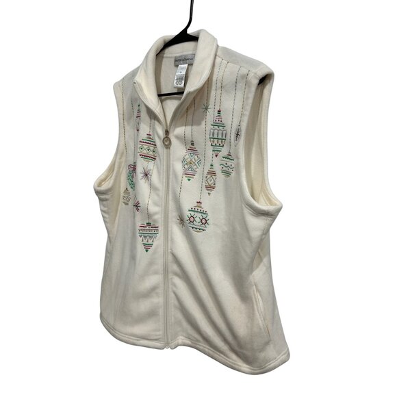 Drapers & Damons HolidayThemed Fleece Vest 1X Polyester Sleeveless Zip-Up White - Picture 3 of 8